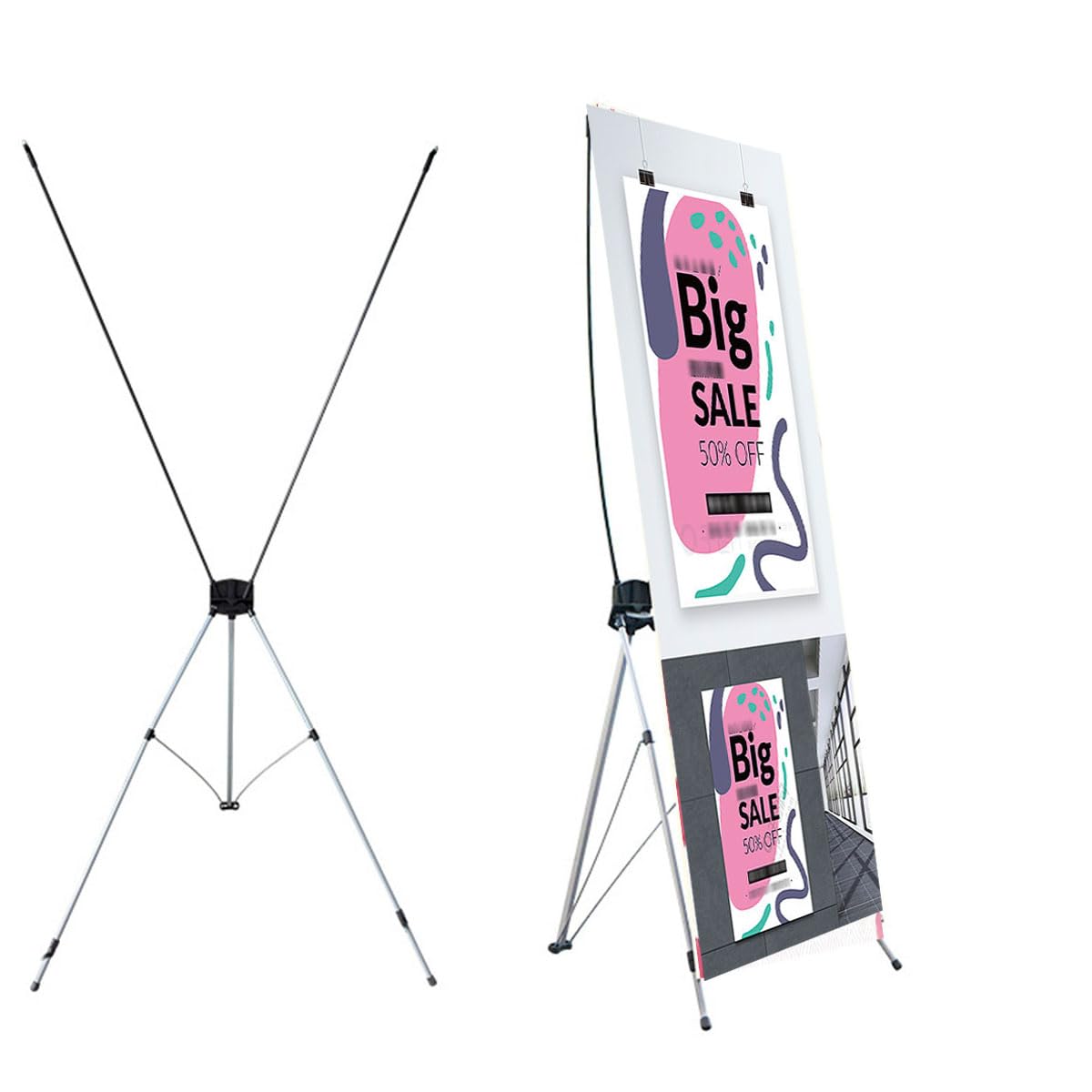 Soporte para letreros, expositores, Carteles, tableros de pie Ajustables, menús, tableros de Mensajes, Pedestal, 120 x 200 cm, Color Negro