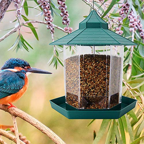 SAND MINE Panorama Bird Feeder, Hexagon Shaped with Roof Hanging Bird Feeder