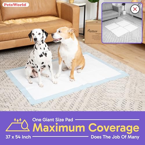 Image of Pee Pads for Dogs 37x54 Fresh Scented | Dog Training Pads 25 Count | Fresh scented, 37x54 in, XXXL, 25 pack, 5-layer leak-proof, waterproof backing, adhesive tabs, giant breeds