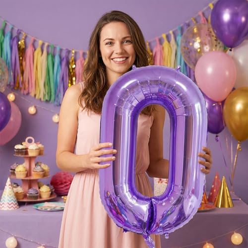 Image of Number Balloons for Birthday Decorations - 40 Inch Large Party Balloons 0, Purple Foil Number Balloons for Boys Girls, Balloons for Party Supplies