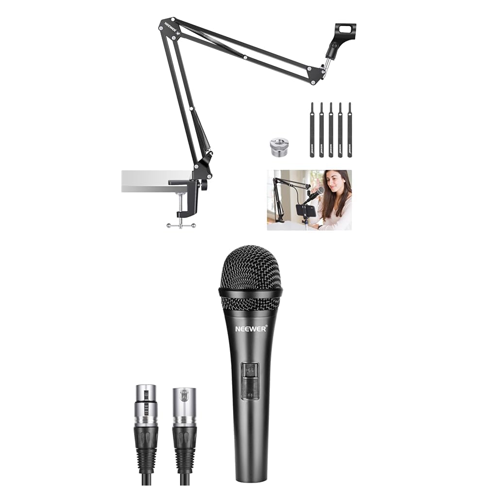 Neewer Mikrofonarmständer, Aufhängung Boom Schere Mic Arm Stativ mit 3/8" bis 5/8" Schraube und Kabelbinder Kompatibel mit Blau Yeti Snowball Yeti X Quadcast,Dynamisches Nierenmikrofon mit XLR-Stecker