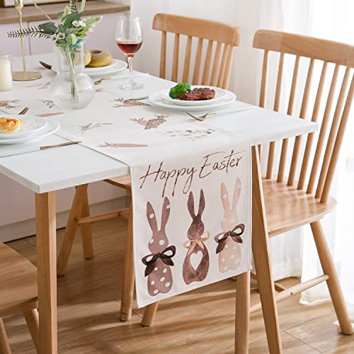 Tischläufer Ostern Modern 40x140 Schön Kaninchen Karotte Druck Muster Tischläufer Frühling Platzsets Tischläufer Leinen Retro Bauernhaus Stil Tischläufer für Esszimmer Party Urlaub Dekoration Cover