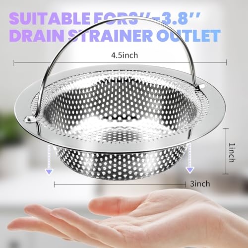 2 Pack Kitchen Sink Drain Strainer with Handle, Stainless Steel Large Kitchen Sink Drain Basket Food Catcher, 4.5 inch Diameter, Rust Free - Image 6