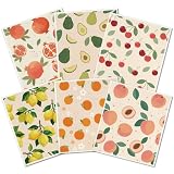 PRESSINART 6 Piezas 6 Estilos Paño de Cocina de Frutas Sueco Paños de Cocina Reutilizables Limón Aguacate Melocotón Naranja Cereza Granada Mezcla de Patrones Esponja de Celulosa Rectangular para