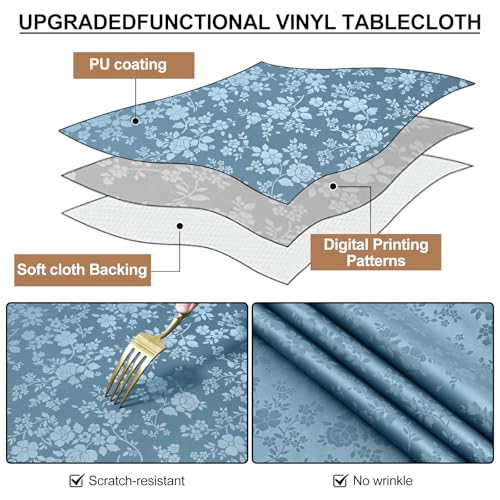 Image of Smiry Round Table Cloth, Waterproof Heavy Duty Vinyl Tablecloths, Wipeable Washable Table Cover for Kitchen and Dining Room (Stone Blue, 60 inch Round)