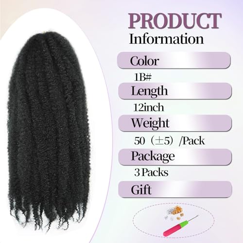 XIMENALU Marley Twist Braiding Hair Afro Kinky Curly Cuban Twist Hair Marley Twists Crochet Braids Synthetic Senegalese Twists Crochet Hair Extensions for Women (1b - Image 2