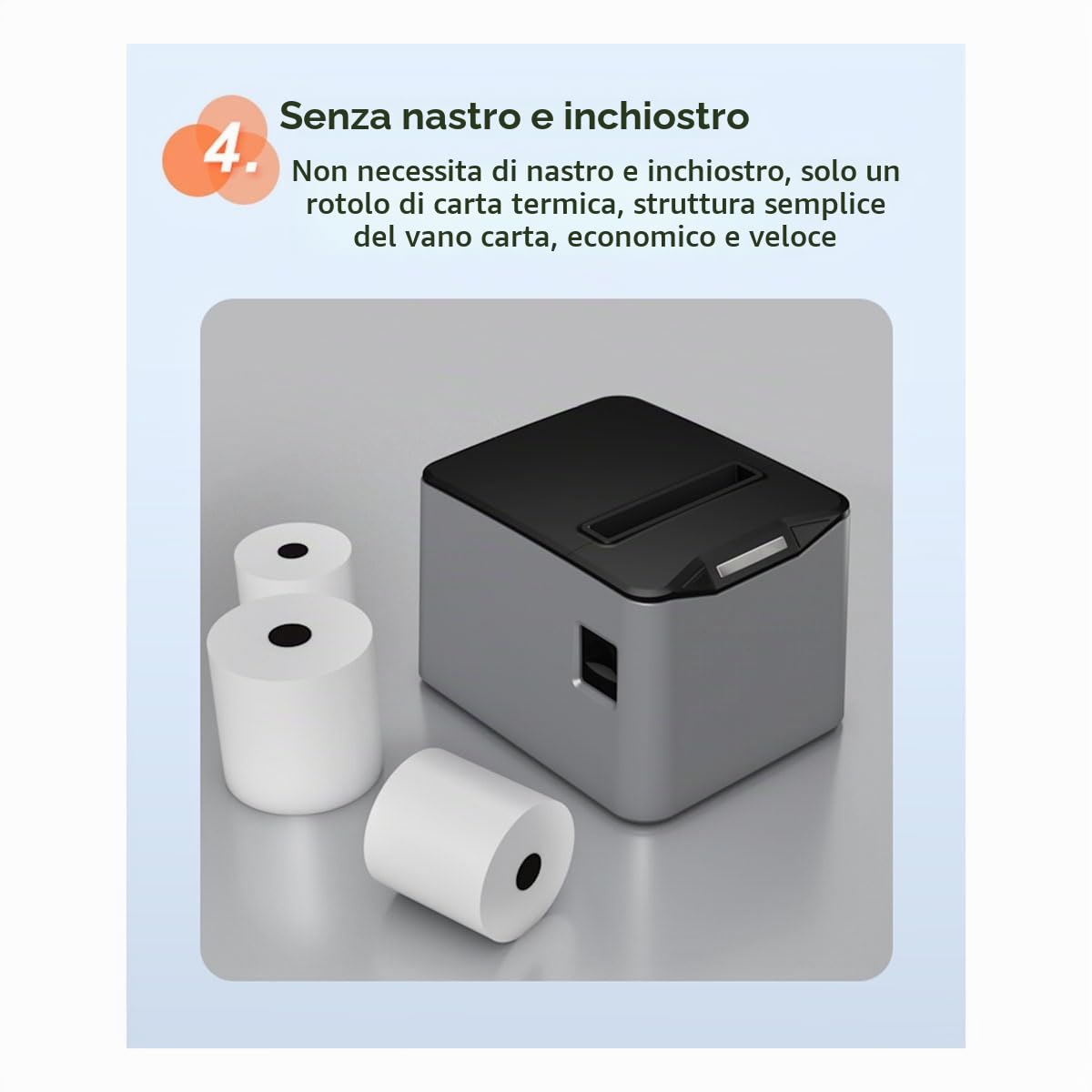 Stampante Termica per Ricevute da 80 mm Taglierina Automatica Ristorante Cucina POS USB Seriale LAN WiFi Bluetooth Carta Desktop-Spina UE Durevole