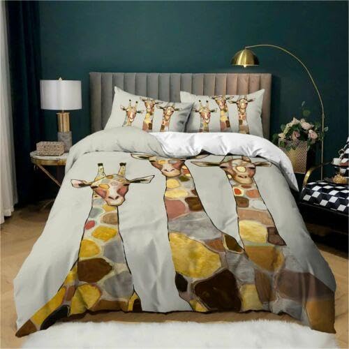 Housse de couette 220x240 girafe en microfibre 110g/㎡ au toucher ultra doux