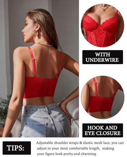 Image of Avidlove Lace Bralette for Women V Neck Bustier Corset Tops with Underwired Racerback Adjustable Strap Crop Top
