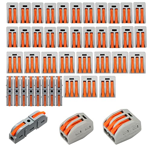 41 Pcs Lever Nuts Wire Connectors,Compact Wire Connectors,1 2 3 Port Electrical Connectors,Quick Cable Connectors Compact Terminal Blocks Kit for Stranded Solid Flexible Wires 28-12AWG