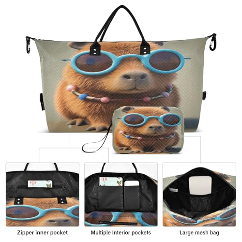 Large Foldable Travel Duffel Bag, Waterproof Gym Bag for Men & Women, Carry-On Luggage Weekender Overnight Bag, Cool Capybara2