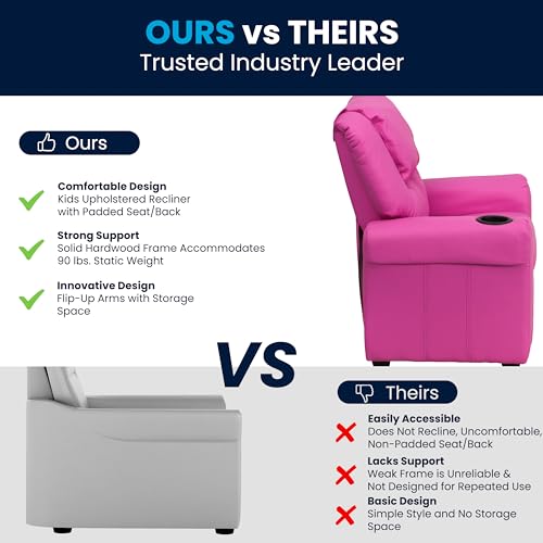 Image of Flash Furniture Vinyl Kids Recliner, Cup Holder, Hot Pink