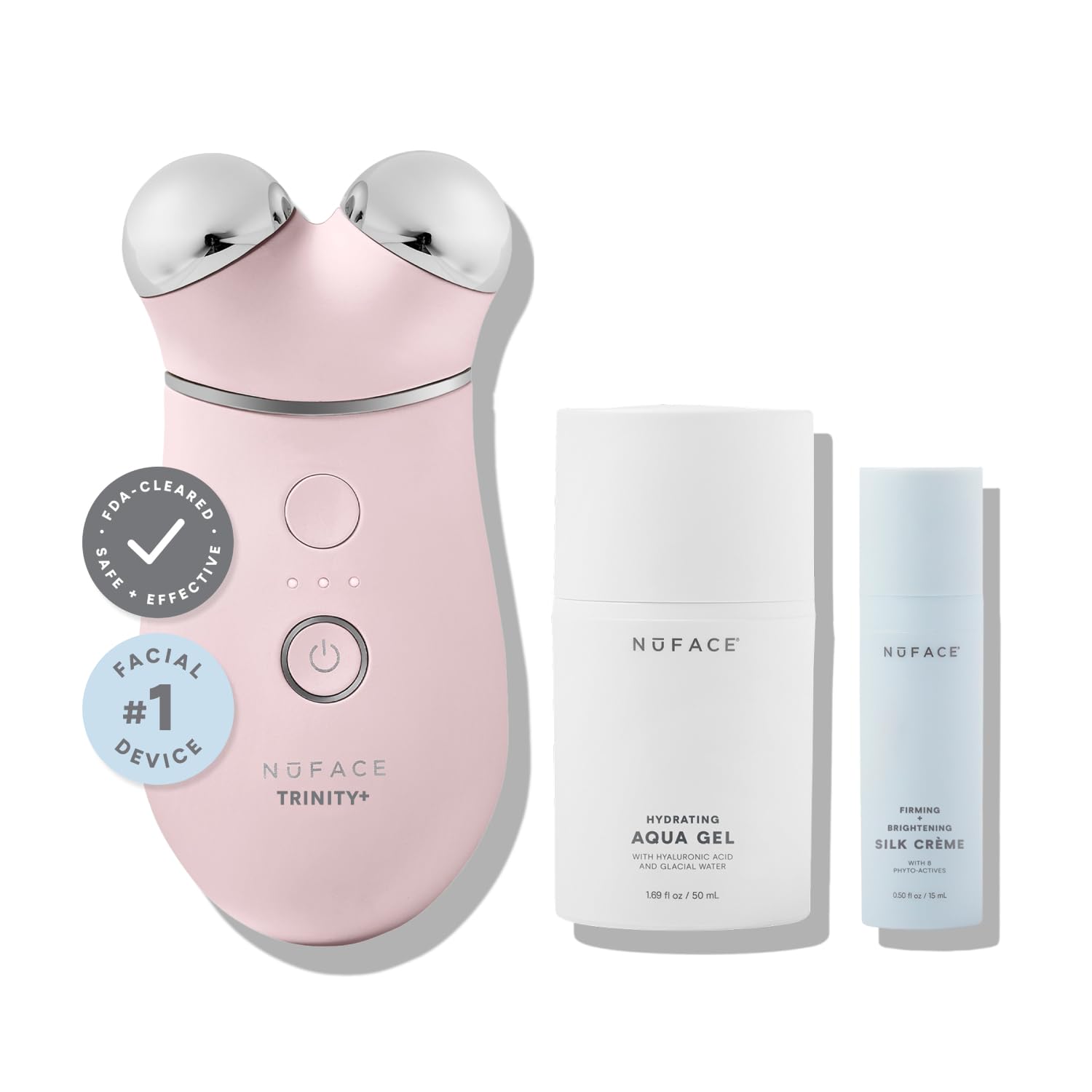 NuFACE Trinity+ Microcurrent Facial Device Kit - FDA Cleared Face Sculpting & Neck Tightening Device to Contour Cheeks & Brows + Microcurrent Gel Activator & Silk Creme - Sandy Rose