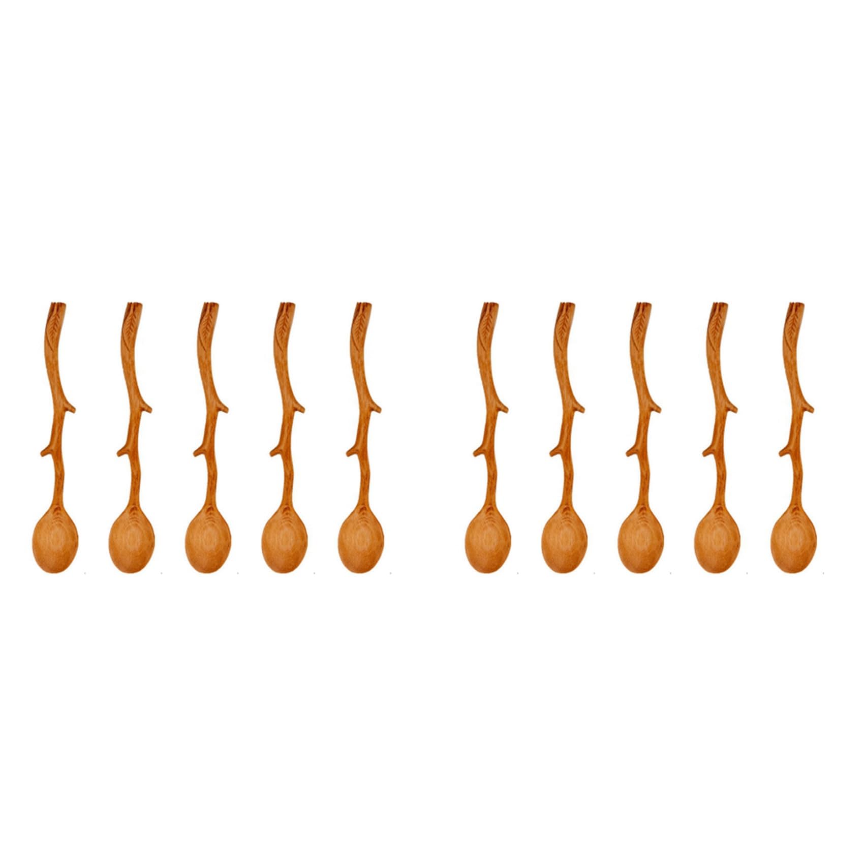 Hndhbfgrt 10 Pcs Japanese Style Beech Spoons,Branch Shape Long Handle Scoop,Coffee Stirring Spoon,Tableware