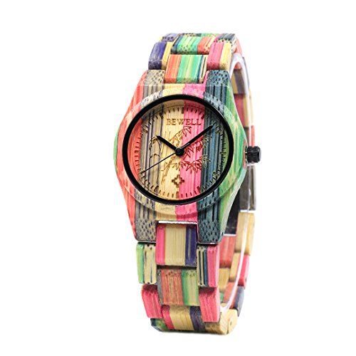BEWELL Relojes Madera Mujer Analógico Cuarzo Japonés con Correa de Bambu Redondo Casual Relojes de Pulsera (Multicolor 1) BEWELL Relojes Madera Mujer Analógico Cuarzo Japonés con Correa de Bambu Redondo Casual Relojes de Pulsera (Multicolor 1)