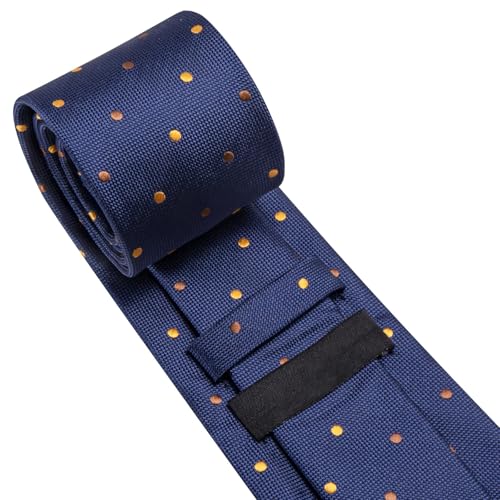 Image of Dubulle Mens Blue Orange Dots Tie and Lapel Pin Striped Floral Necktie for Men Pocket Square Cufflinks Wedding Party
