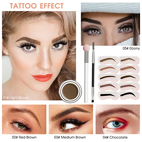 Eyebrow Stamp Stencil Kit - For Waterproof Eyebrows Makeup, Brow Stamp Trio Kit With Sponge Applicator, Dual-Ended Brow Brush, 10 Eyebrow Stencils, Waterproof Eyebrow Pomade (Medium Brown) #TOP4