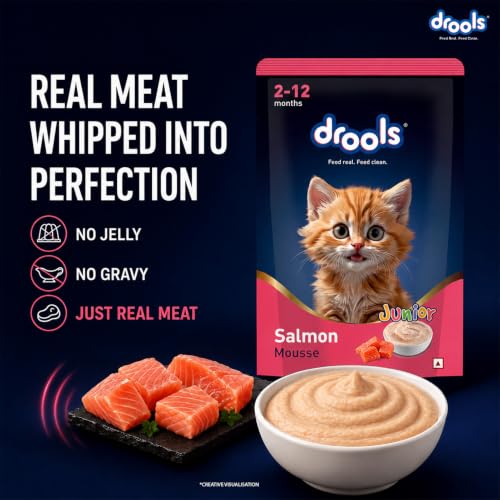Image of Drools Kitten Wet Mousse 80g Pack of 5, 400g | Salmon Flavour | Rich in Protein | Promotes Hydration & Easy to Digest | No Artificial Flavours | Packed with Essential Vitamins & Antioxidants