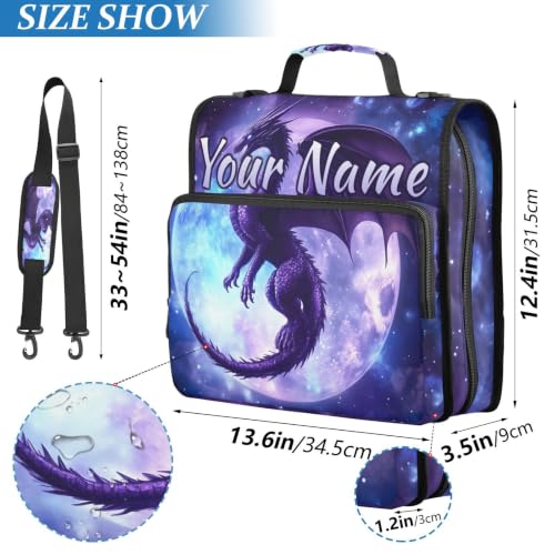 Image of Custom 3 Ring Zipper Binder Dragon Moon Personalized Name 1.5 Inch Binders Large Capacity Multi Pockets for School Office Supplies