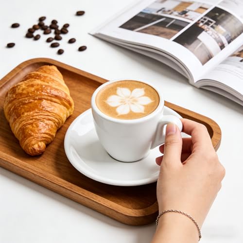 Zestaw 2 filiżanek do espresso 50 ml, biała ceramika, zestaw filiżanek do espresso o grubych ściankach, porcelanowe espresso, ze spodkami i łyżeczkami, do domu i kawiarni, na co dzień