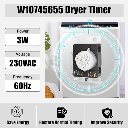 Image of W10745655 W10436308 Dryer Timer Compatible with Whirlpool, Maytag, Amana, Roper 4KWED4605FW0 NED4655EW1 NED4655EW1 YNED4655EW1 Dryer, WPW10745655 Replaces AP6003908 W10857612