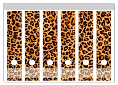 Wallario Ordnerrücken Sticker Leopardenmuster in orange schwarz - Größe 6 Stück, Rückenschilder für 6 breite Ordner, Klebeetiketten