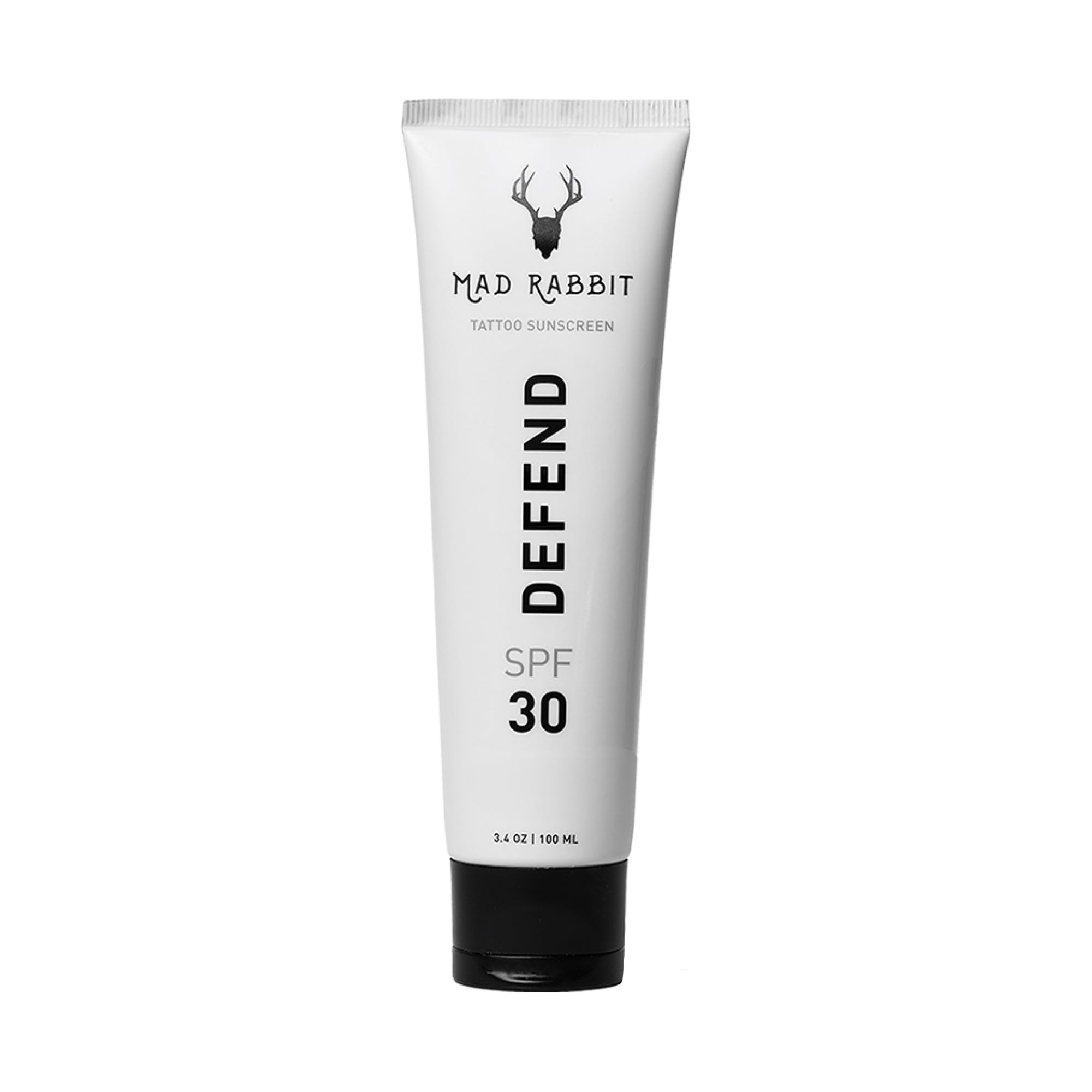 Mad Rabbit Defend Tattoo Sunscreen- SPF 30 100mL Tube- Mineral Sunscreen Lotion - Tattoo Fade Protection and Moisturizer, Anti-Aging Formula