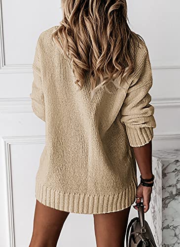 Image of Womens Loose Sweaters Sexy V Neck Long Sleeve Solid Knitted Jumper Pullover Sweatshirt Tops
