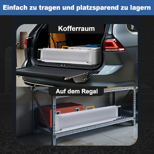 LIEKUMM 2 x 127-300 cm Auffahrrampe Rollstuhl, 300 kg Tragfähigkeit Rollstuhlrampe für Treppen, Stufen, Tragbar Teleskop Auffahrrampe für Elektro-Rollstühle, Fahrräder, Dreifach Ausziehbar