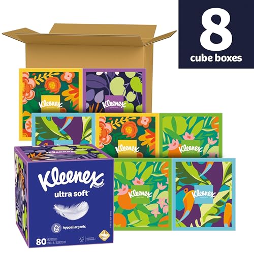 Image of Kleenex Ultra Soft Facial Tissues, Cube Boxes,80 Tissues per Box,3-Ply,Packaging May Vary,(Pack of 16)