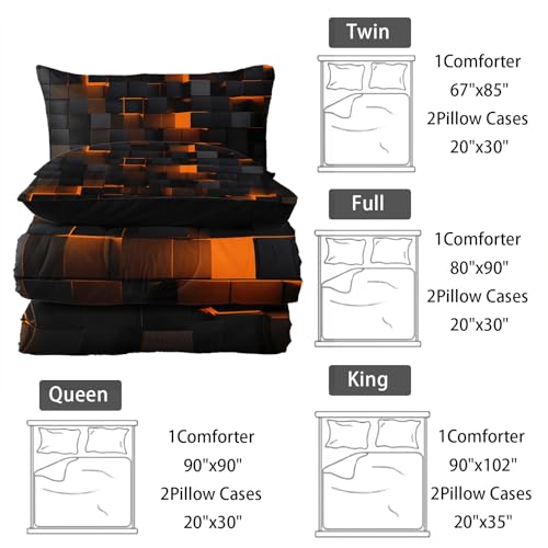 Image of Nttopship Neon Yellow Black Comforter Set King Geometric Kids Bedding Set,3 PCS Geometry Honeycomb Bed Set Modern Quilt Set 1 Comforter 2 Pillow Cases Cool Room Decor All Season B-Side Black