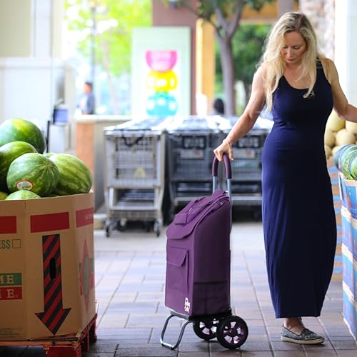 Image of dbest Products Trolley Dolly Purple Bungee Cord Bundle Foldable Shopping cart for Groceries with Wheels and Removable Bag and Rolling Personal Handtruck Standard, 1 Unit