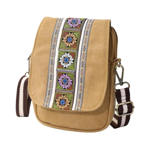 Image of Goodhan Embroidery Canvas Crossbody Bag Cell phone Pouch Coin Purse for Women