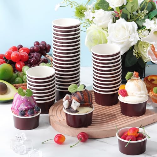 Image of Maxdot 60pcs 3oz Dessert Cups, Disposable Ice Cream Cups, Paper Frozen Yogurt Bowls, for Hot and Cold Foods, Suitable for Gelato or Mousse(Ankara Red)
