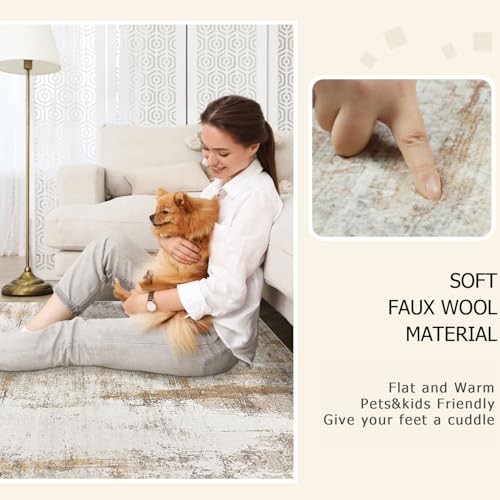 Tapete decorativo rectangular beige y camel 5x8 miniatura 2