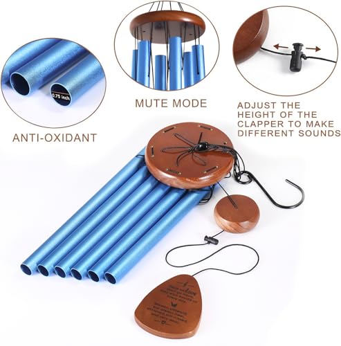 Image of Memorial Wind Chimes for Loss of Loved One - Sympathy Wind Chimes for Dad, Mom, Baby, Brother, or Friend - Outdoor Bereavement Gift, Blue (Teardrop Design)