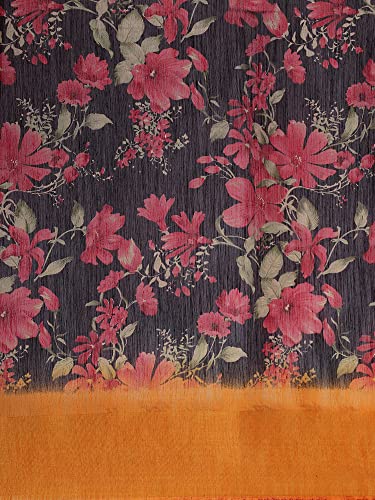 Image of AKHILAM Women's Printed Linen Zari Saree With Unstitched Blouse Piece (FF0BGBLT80001 Parent)