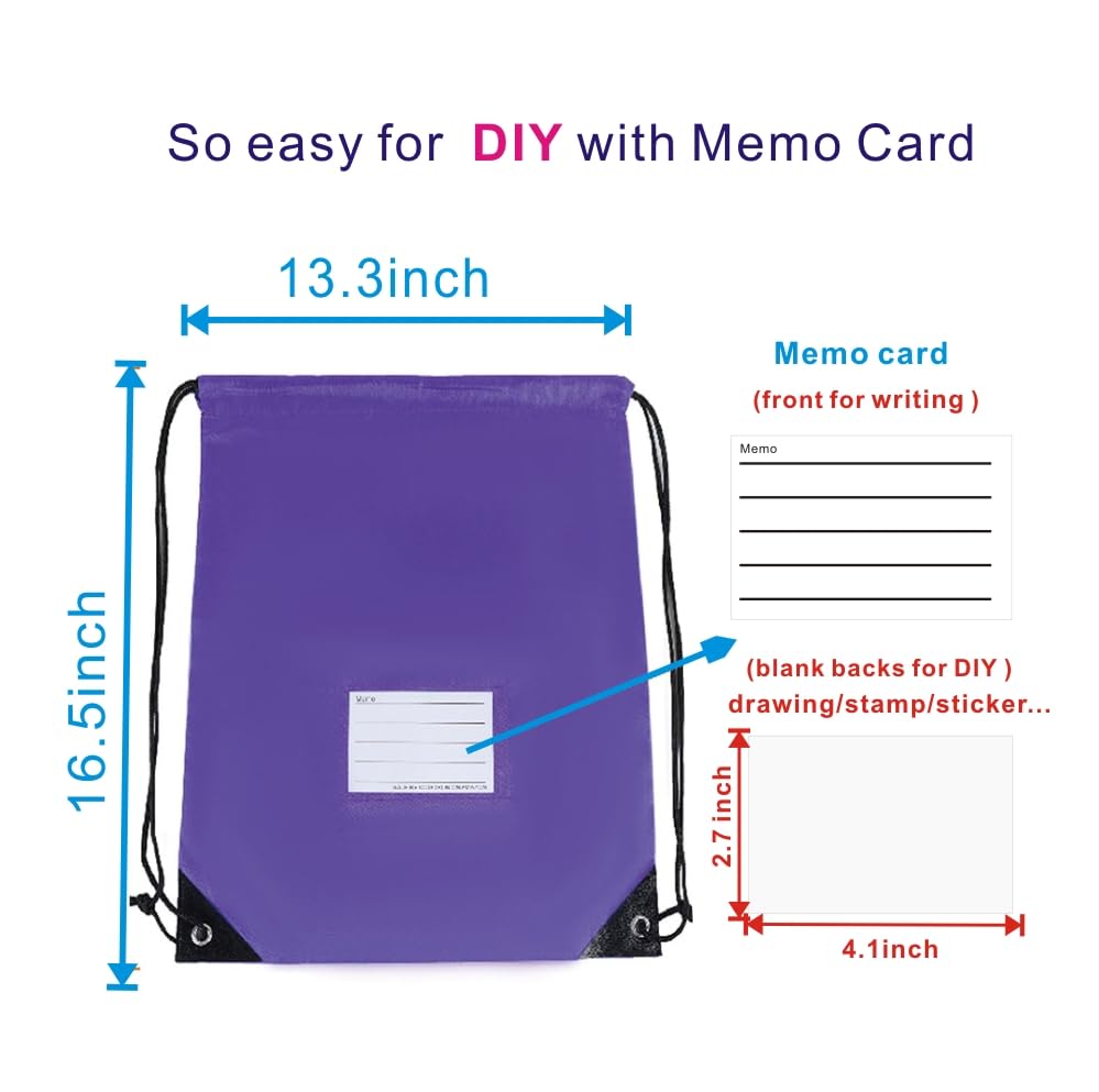Drawstring Backpack Bulk 20 Packs Draw String Bags for Gym Sports Trip Pedestrianism Cinch Sack DIY for Women Men with Memo Card(Purple)2