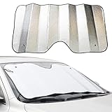 Yumfugu Pack-1 Car Front Windshield Sun Shade, 55.1' x 27.5' Thickening Sun Visor Protector, Universal Windshield Sun Shade, Double Sided Foldable Reflective Sunshade, Fit for Most Cars (Silver)