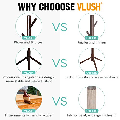 Vlush Sturdy Wooden Coat Rack Stand, Entryway Hall Tree Coat Tree With Solid Base For Hat,Clothes,Purse,Scarves,Handbags,Umbrella-(8 Hooks,Brown) #TOP2