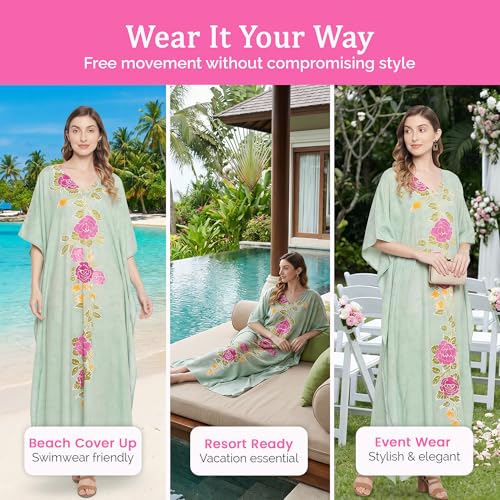 Image of Oussum Women Kaftan Plus Size Polyester Summer Lightweight Caftan Swimsuit Cover Ups Maxi African Mumu Lounge House Dress