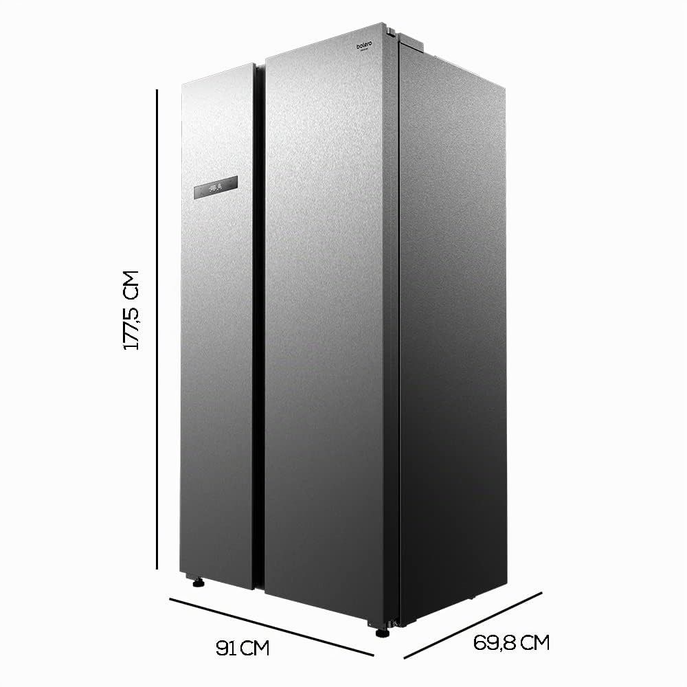 Cecotec Réfrigérateur américain 2 portes Bolero CoolMarket SBS 592 INOX. 592 litres, 177,5 cm de haut et 91 cm de large, faible consommation, moteur onduleur