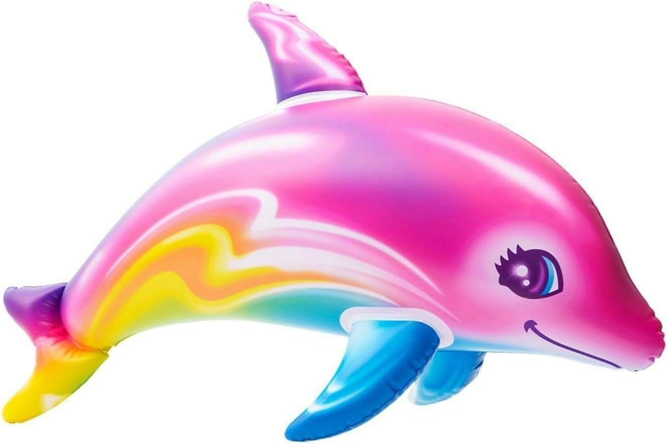 Large 36" Pink Rainbow Colorful Dolphin Inflatable Pool Toy (Pack) Inflate Beach Poolside Aquatic Themed Decor Birthday Party Decoration