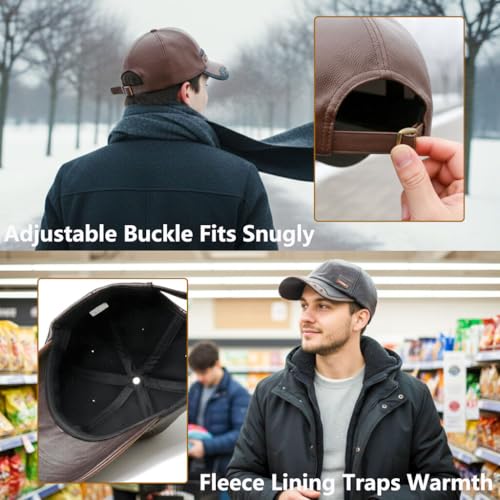 Gorra de cuero para hombre con forro de piel miniatura 3