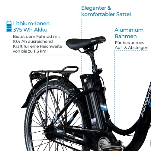 ZÜNDAPP E Bike City Elektrische fiets voor dames, 26 inch, voor 140-165 cm, 7 versnellingen e-bike voorwiel motor, e… - Afbeelding 6