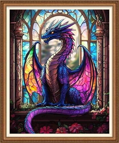 Image of Disnesart Cross Stitch Stamped Full Embroidery Kits DIY 11CT Cotton Thread Printed DIY Needlepoint Kits Craft Needlework Set Cross-Stitch Stamped Sets- Colorful Dragon 16x20 inch