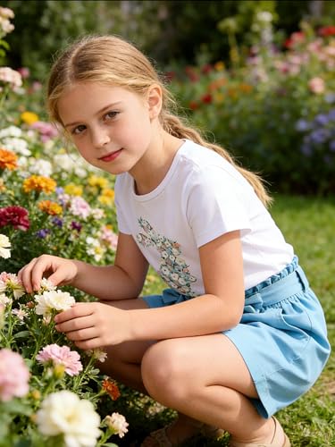 Image of KIDLAGA Toddler Kid Girl Outfits Clothes Floral Short Sleeve T-Shirt Top + Waist Pocketed Summer Short Sets 4-7T Girl Clothes