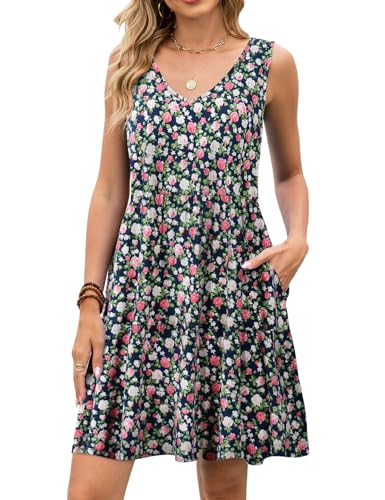 Image of JollieLovin Women Plus Size Summer Sundress Tank Sleeveless V Neck Beach Swing Dress Swimsuit Cover ups(L-5X)