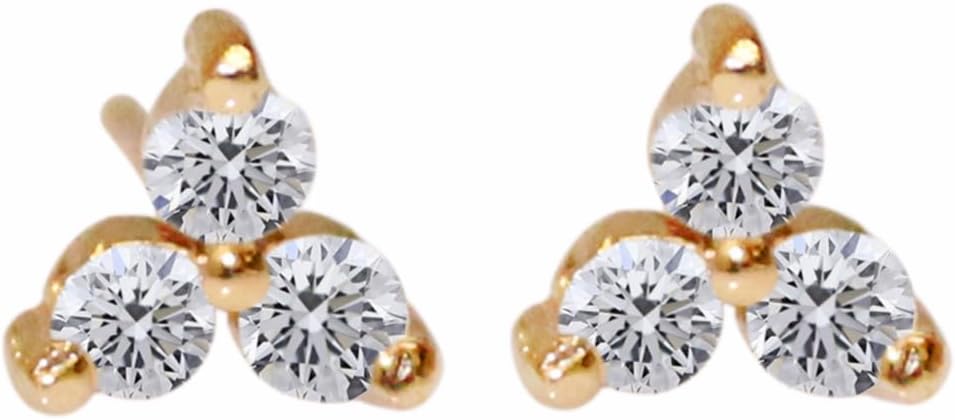 2.3mm Natural Diamond Trio Mini Studs Earrings in Solid 9k, 14k & 18k Gold Three Diamond Earrings Tragus, Lobe, Conch, Cartilage, Helix Piercing Studs Earrings Jewelry|, White