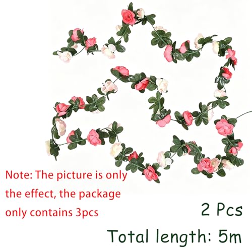VPB 2 Stück 2.5M Blumengirlande Künstlich,Kunstblumen Rosen Girlande,Künstliche Blumengirlande Deko Hängend Rosengirlande für Hochzeit,Hause,Dekor,Outdoor